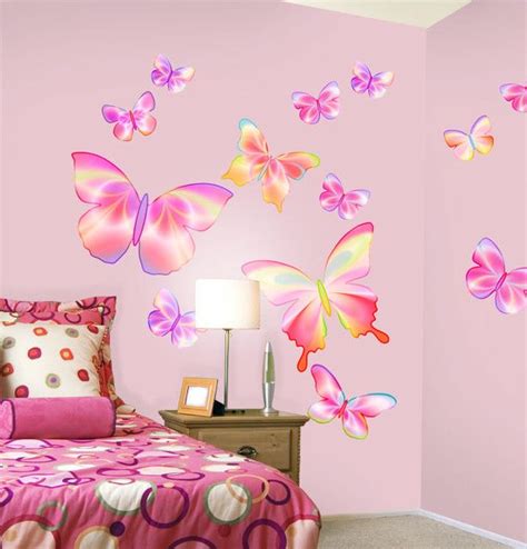 Butterflies Girl Bedroom Designs Pink Wall Stickers Wall Murals