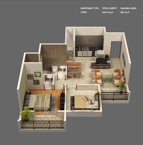 2 Bedroom Apartmenthouse Plans