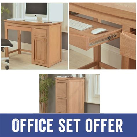 Crescent Solid Oak Furniture Small Desk And 3 Drawer Filing Cabinet Package