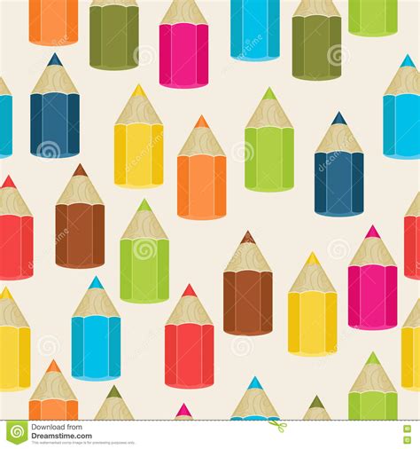 Seamless Pattern Colored Pencils Stock Vector Illustration Of Items