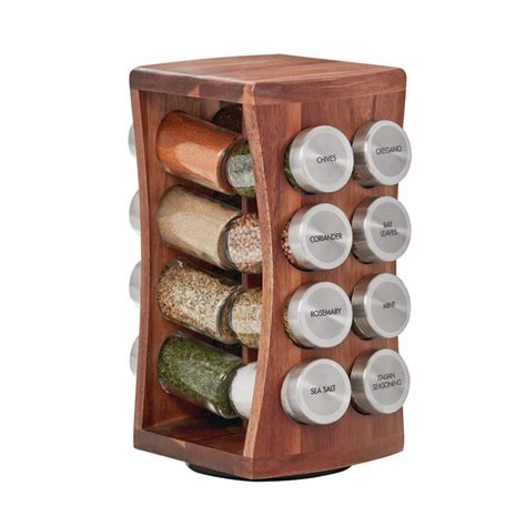 Kamenstein Acacia Wood Hourglass 16 Jar Revolving Spice Rack With Pre