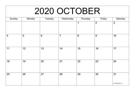Which can be completely customizable using our online. Printable October 2020 Calendar Template - Download Now