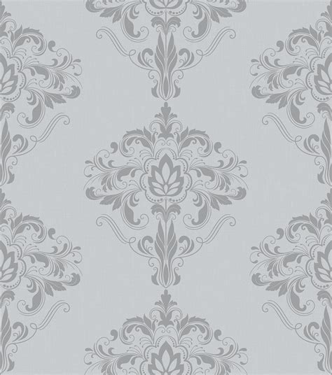 Marlow Damask Wallpaper Grey Silver Metallic Shimmer Floral Ornamental
