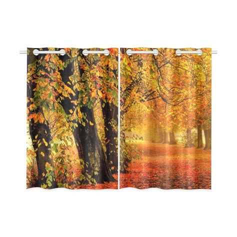 Mypop Autumn Park Forest Leaves Window Curtain Kitchen Curtain 26x39
