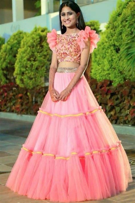 Exclusive Pink Colored Three Layers Ruffle Lehenga With Beautiful Crop