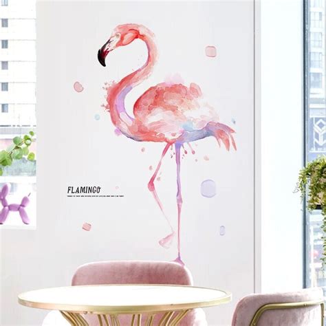 Pink Flamingo Decals Flamingo Wall Decals Large Watercolor Etsy
