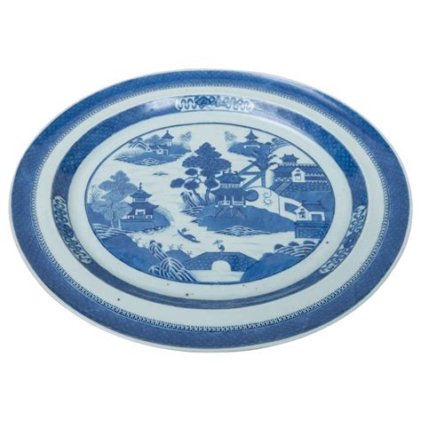 Extra Large Chinese Canton Blue And White Oval Platter For