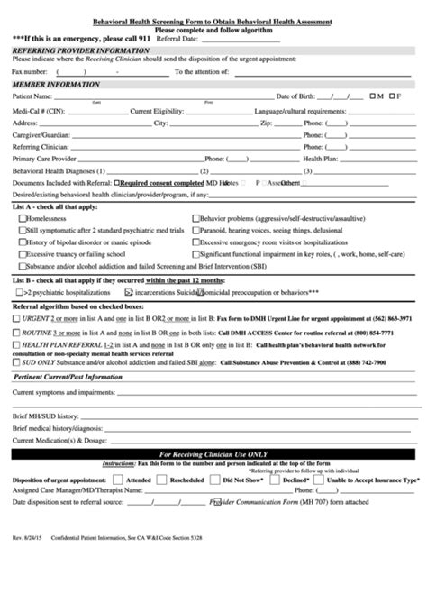 Behavioral Health Clinical Fax Form Fillable Printable Forms Free Online
