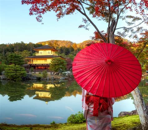 Premium Photo Golden Pavilion Or Kinkakuji Temple With Red Autumn