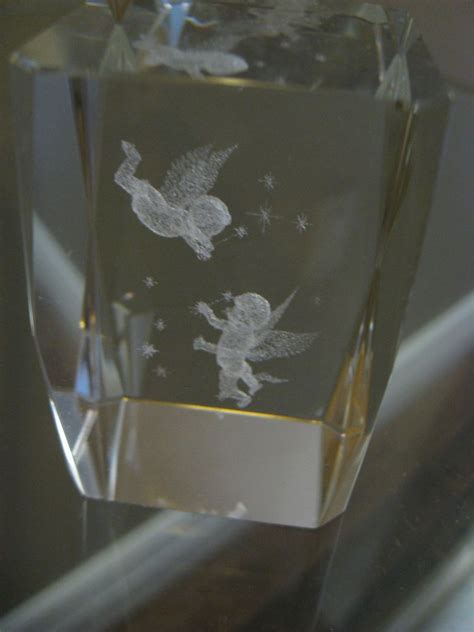 Glass Cube With Angels Hologram Insidelaser Etchedart Glass Glass