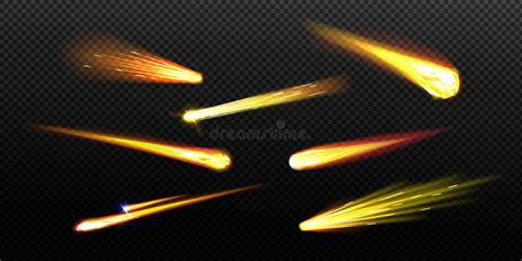 Flying Comets Asteroid Or Meteor With Flame Trail Stock Vector