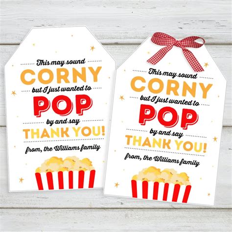 Pop By And Say Thank You T Tag Corny T Tag Popcorn Etsy