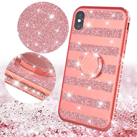 Glitter Cute Phone Case Girls Kickstand Compatible For Apple Iphone Xs