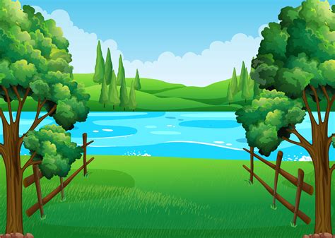 Scene with lake and field 445484 - Download Free Vectors, Clipart ...