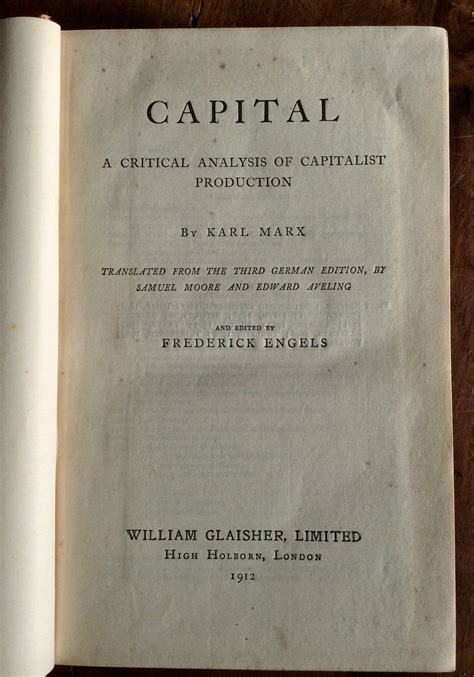 capital a critical analysis of capitalist production de karl marx very good hardcover 1912