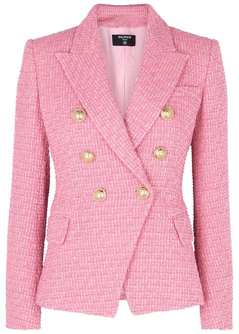 Balmain Pink Double Breasted Bouclé Tweed Blazer Lyst