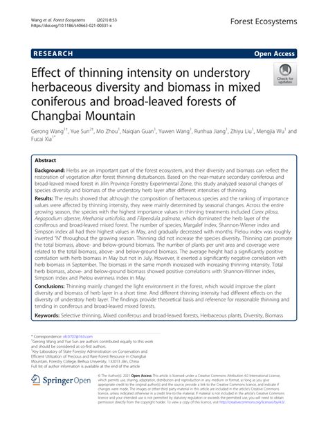 Pdf Effect Of Thinning Intensity On Understory Herbaceous Diversity