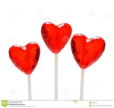 Three Heart Shaped Lollipops For Valentine Stock Photo