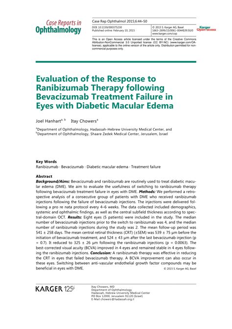 Pdf Evaluation Of The Response To Ranibizumab Therapy Following