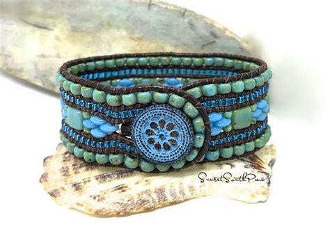 Turquoise Picasso Five Row Beaded Leather Bracelet Boho Jewelry