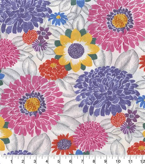 Premium Prints Cotton Fabric Multi Sketched Flowers On White Joann