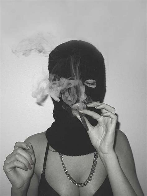 download black ski mask girl smoking cigarette wallpaper