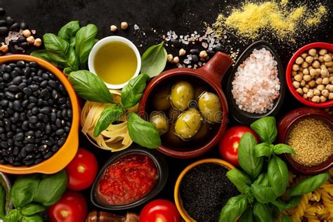 Food Background Food Concept With Various Tasty Fresh Ingredient Stock