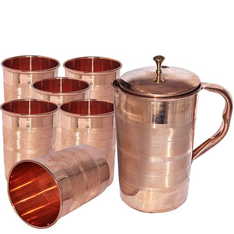 Buy Dungri India Pure Copper Jug With 6 Tumbler Glass Set For Ayurvedic Healing Online At Low