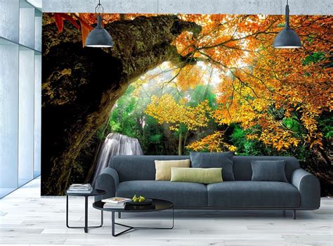 Waterfall Photo Wallpaper Mural Autumn Forest Wall Art Relax Bedroom Decor Unbranded Mural