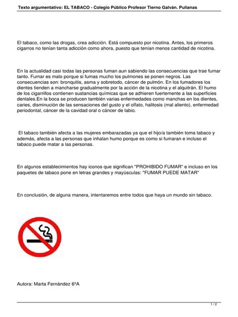 Texto Argumentativo El Tabaco Nicotina Tabaco