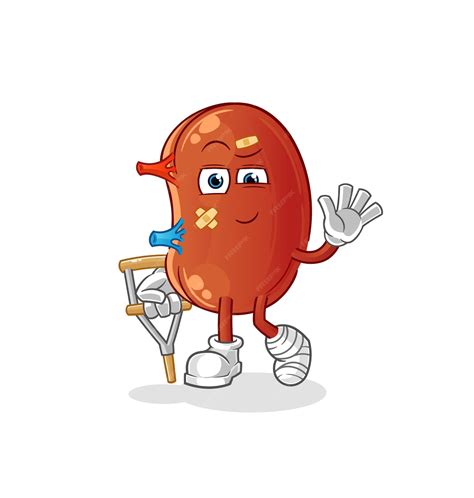 Premium Vector Kidney Sick With Limping Stick Cartoon Mascot Vectorxa