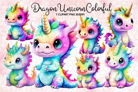Baby Dragon Unicorn Colorful Sublimation Graphic By Lq Design