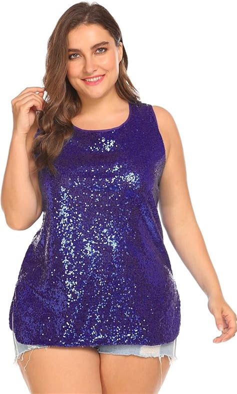 Amazon Com Involand Women S Plus Size Glitter Sequin Tank Top Sleeveless Sparkle Shimmer Shirt