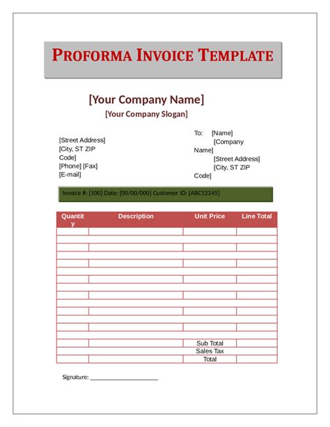 Proforma Invoice Template Templates At Allbusinesstemplatescom