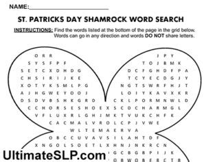 Shamrock Word Search Worksheet Ultimate Slp