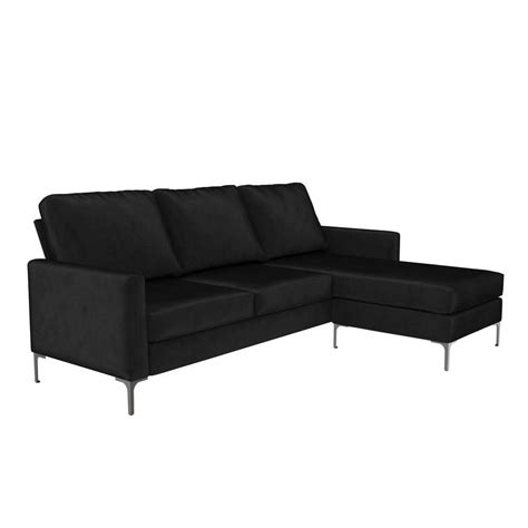 Novogratz Chapman 2 Piece Black Sectional Sofa With Chrome Legs And