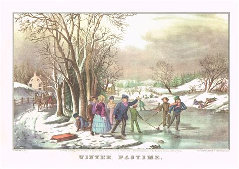 Currier And Ives Winter Pastime Vintage Art Print 1952