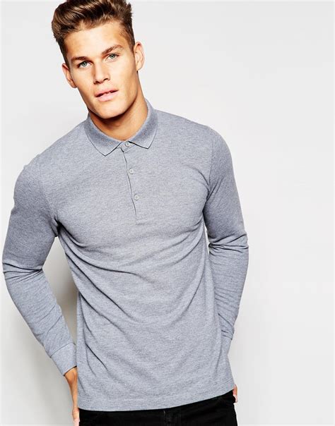Lyst Esprit Long Sleeve Polo Shirt In Light Gray In Blue