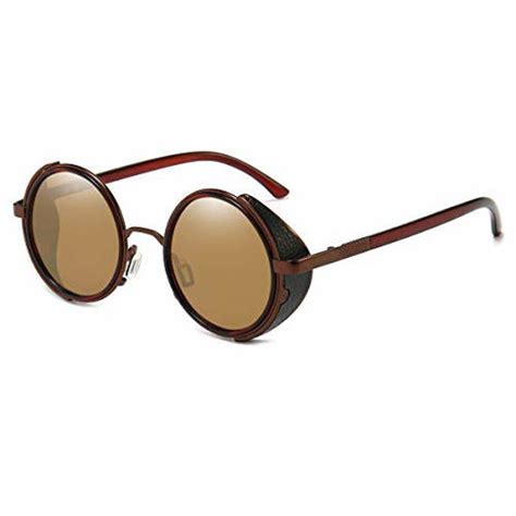 Getuscart Dollger Steampunk Vintage Retro Round Sunglasses Metal Circle Frame Brown Lens Brown