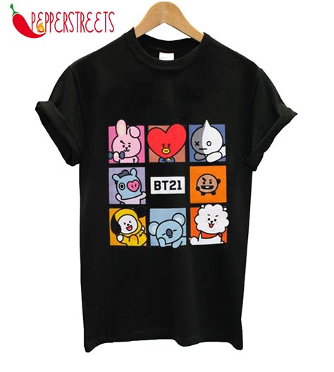 Hot Topic Bt21 Squares T Shirt Eight Cartoon Illustrations Kpop Shirts Bts Shirt Shirts