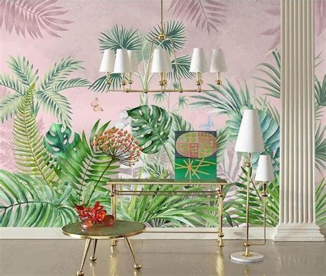 Tropical Plants Hand Painted Wallpaper Murals In The Etsy