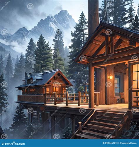 Discover the Serenity: Pine Forests Amidst Mountainous Terrain Stock