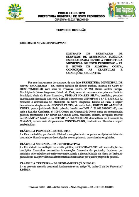 Termo de Rescisão Contratual Prefeitura Municipal de Novo Progresso Gestão