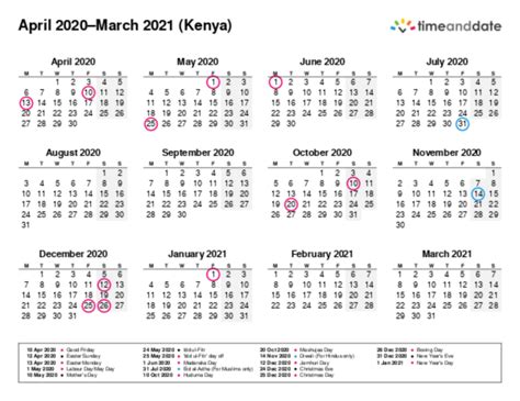 2022 Calendar Kenya With Holidays Printable Calendar 2020 For Kenya