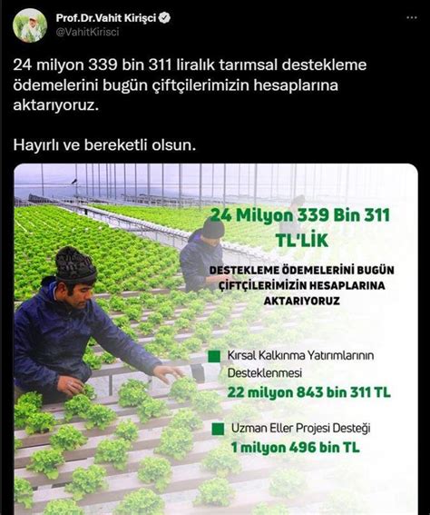 Bakan Kiri Ci Tar Msal Destekleme Demelerini Hesaplara Aktar Yoruz