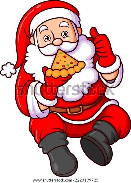 Hungry Santa Claus Eating Delicious Pizza Stock Vector Royalty Free