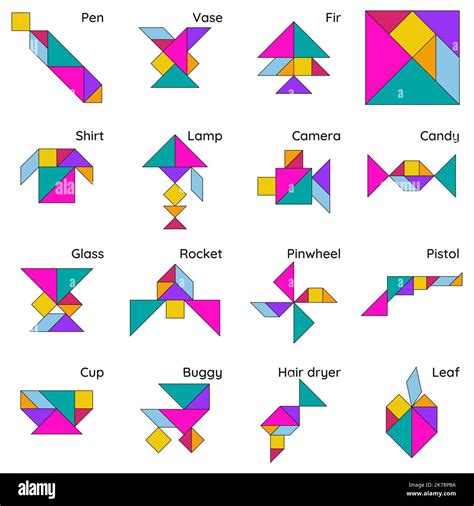 Tangram Puzzle For Kids Set Of Tangram Objects Stock Vector Image