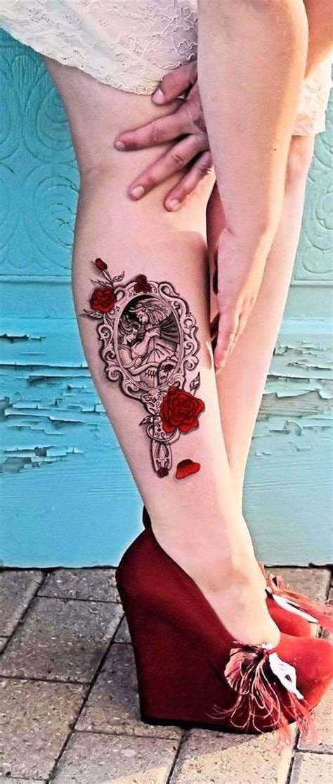 30 Unique Disney Tattoo Ideas For Women Mirror Tattoos Calf Tattoos For Women Leg Tattoos Women