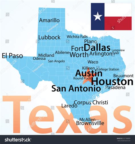 Texas Map With Largest Cities Carefully Scaled Text By City