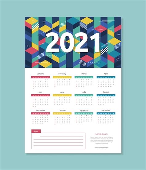 Plantilla De Calendario 2021 De Estilo Geométrico Abstracto Vector